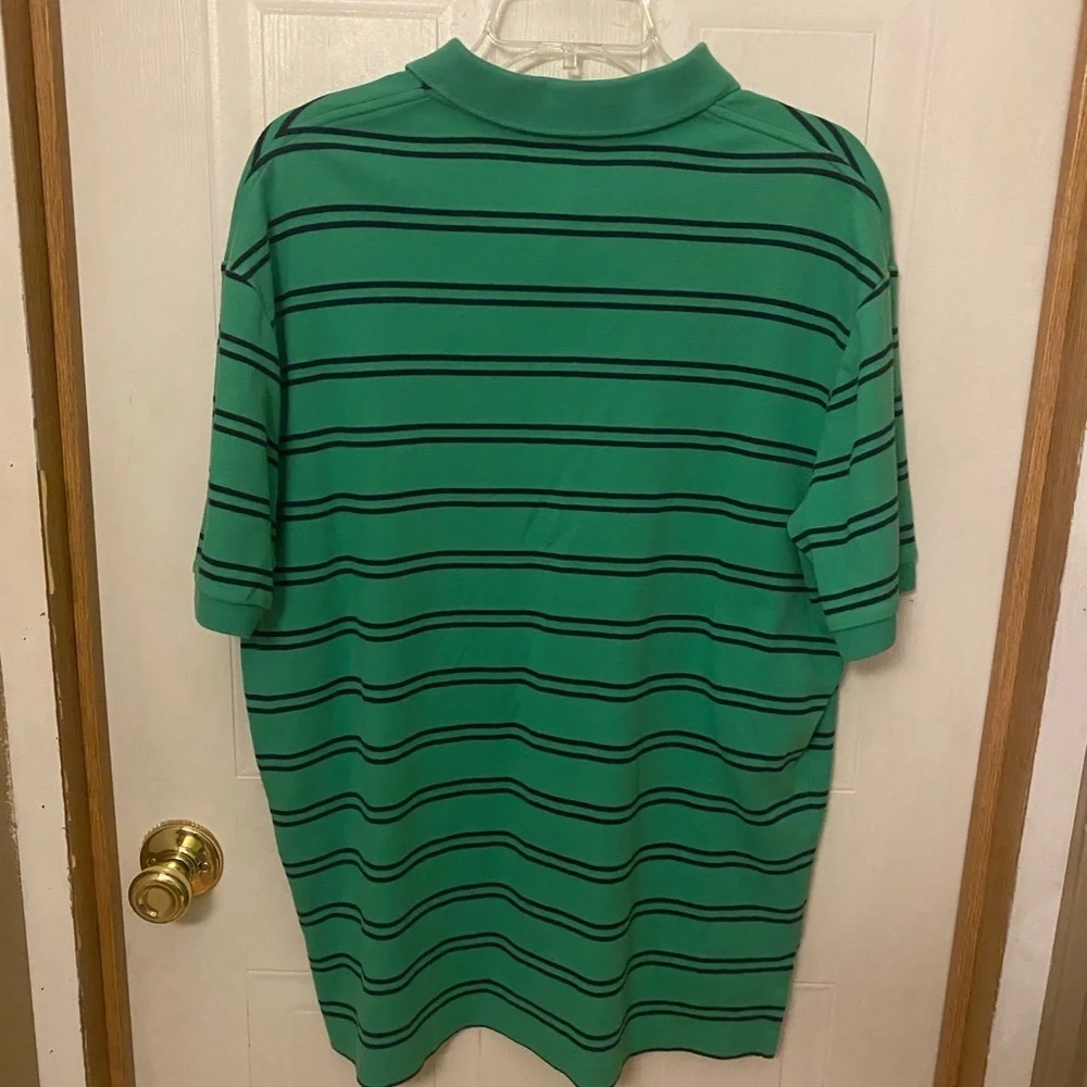 Ralph Lauren Men's Polo Shirt in Green with Navy Stripes